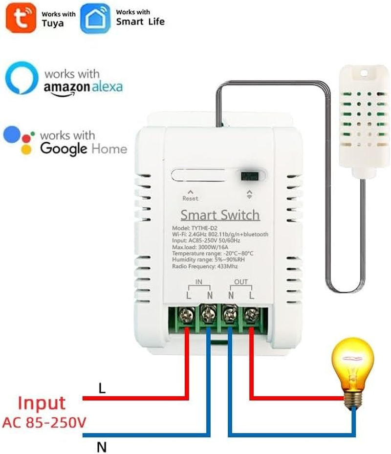 MHCOZY Tuya Aapp Wifi Smart Switch Sensor Controller,Ac85-250V 16A Temperature Humidity with Energy Consumption Monitoring, APP Remote Control,Compatible with Alexa Google Home image number 4