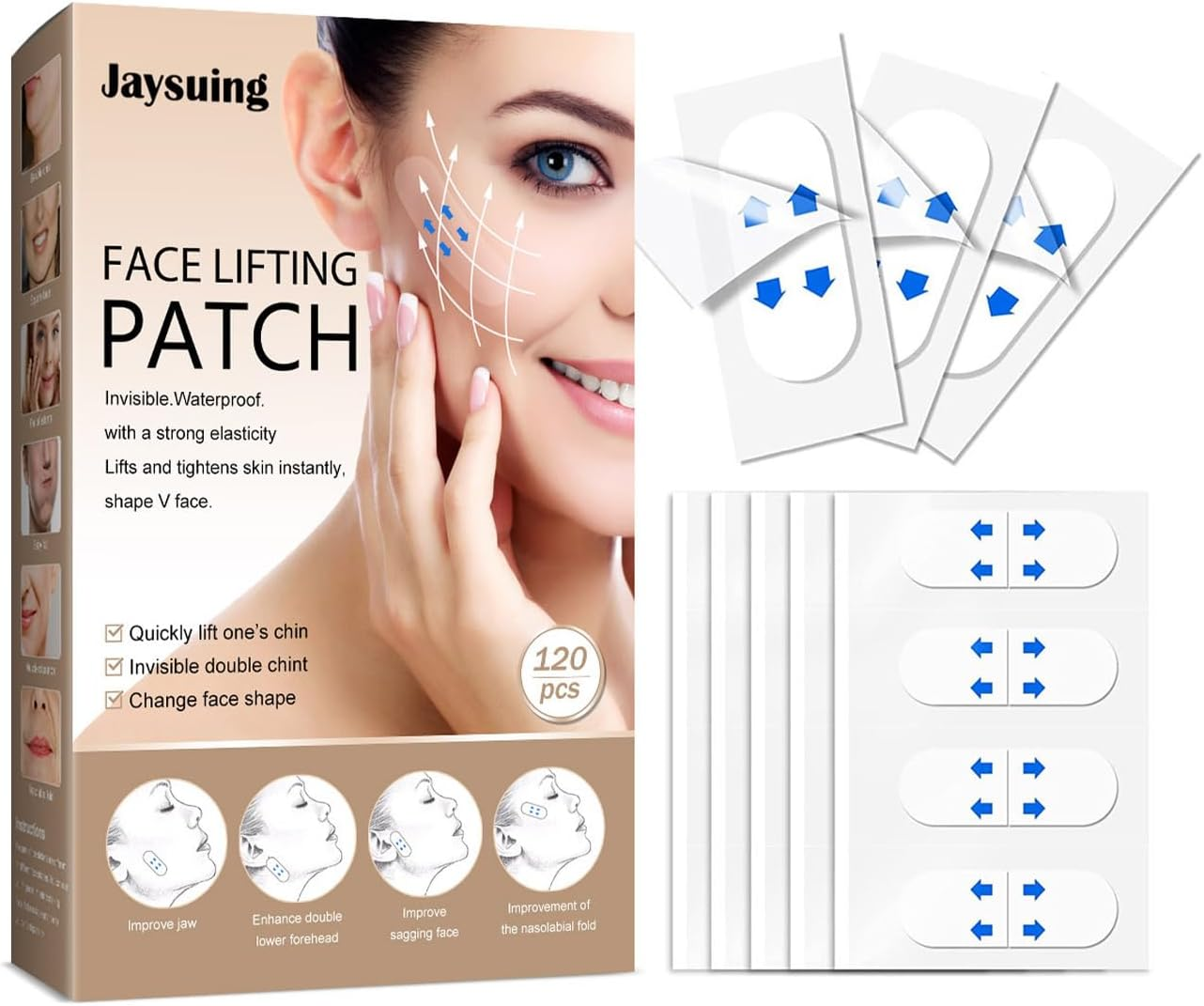 120 Pcs Face Lift Tape, Invisible Wrinkle Patches Face Tape, Comfortable Forehead Wrinkle Patches, Suitable for Facial Wrinkle Smoothing, Instant Lift, Daily Use Special Occasions