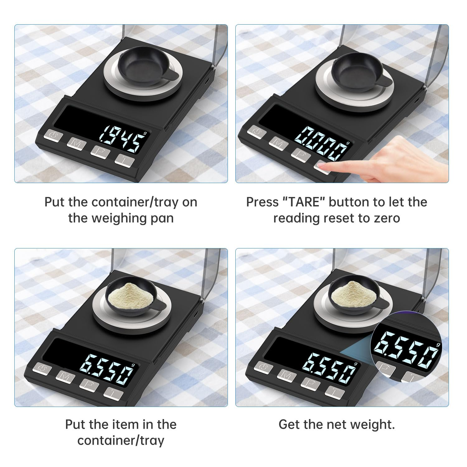 Digital Milligram Scale 100G/0.001G Rechargeability, High Precision Portable Jewelry Scale, Powder Scale, Micro Scale for Powder Medicine, Gold, Gem, Reloading, Calibration Weight image number 4
