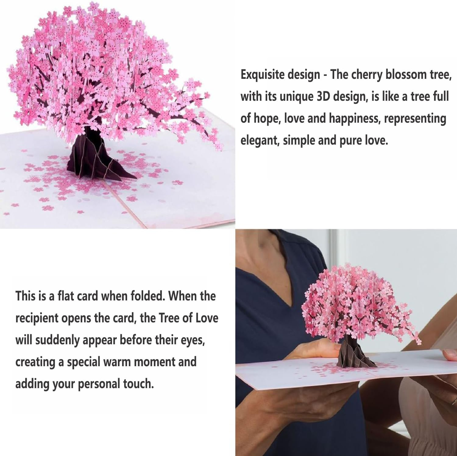 BEANPRECOY 3D Cherry Blossom Pop up Card - Handmade Greeting Card for Birthday, Wedding, Anniversary, Mothers Day, Thank You, Get Well - All Occasion Note Card with Envelope (5" X 7") image number 3