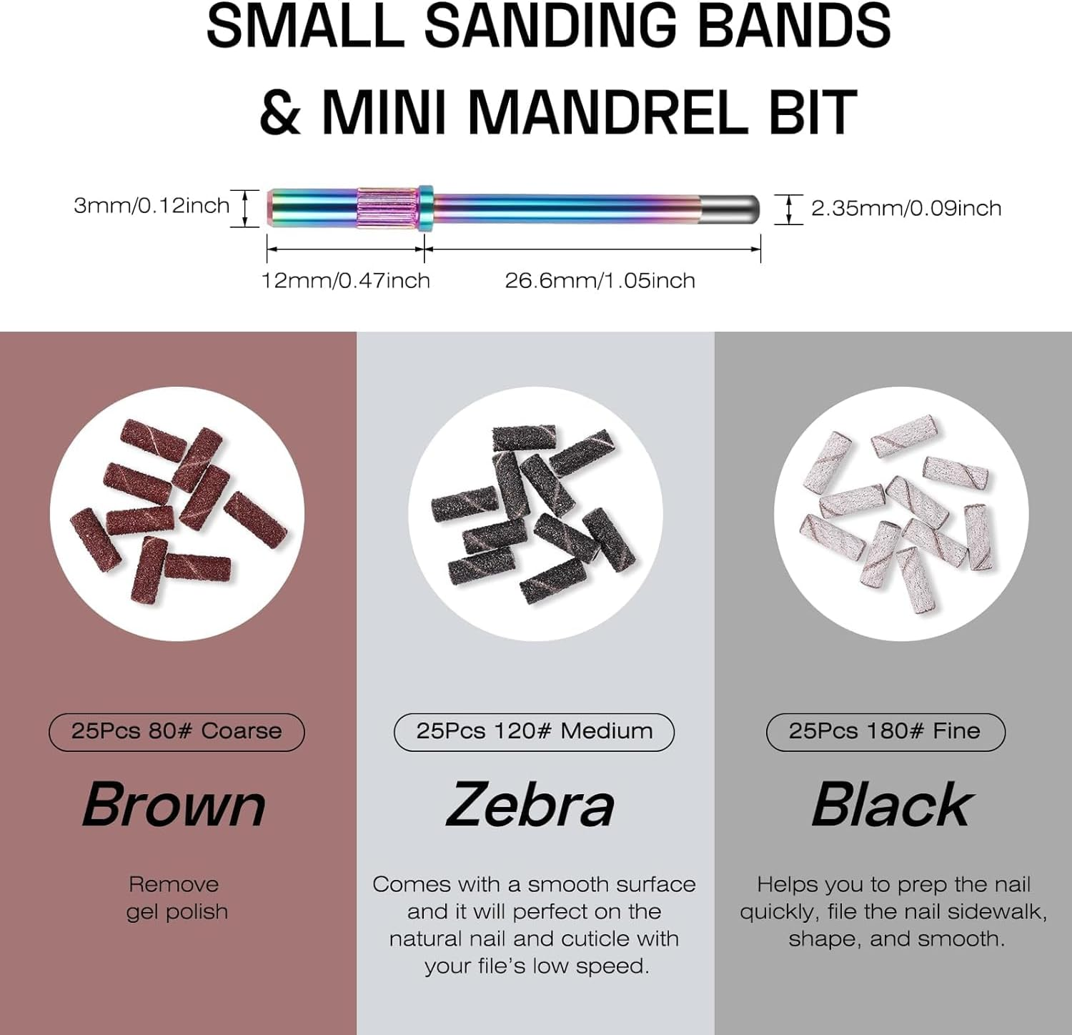 Depvko 10Pcs Carbide Nail Drill Bits Set: Professional Cuticle Bit for Efile Nail Drill with 75Pcs Small Sanding Bands (#80#120#180) & Mandrel Bit Acrylic Gel Nail Remover Tool Manicure Pedicure Kit image number 3