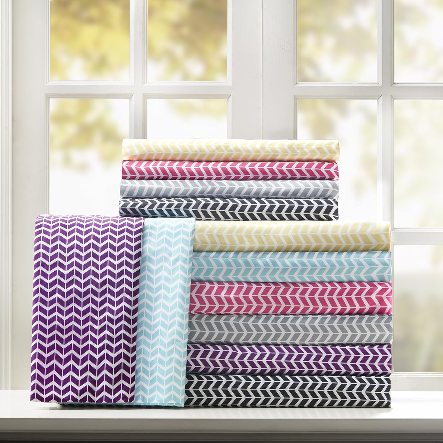 Intelligent Design Chevron Microfiber Sheet Set, Full, Pink image number 6