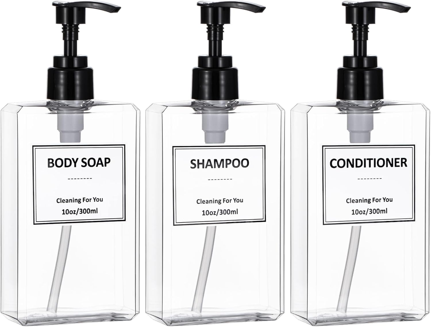 Yeeco Hand Soap Dispenser, 3 Pack 10Oz Acrylic Plastic Liquid Pump Bottle Refillable Lotion Dispenser for Bathroom Kitchen Hotel, Shampoo and Conditioner Dispenser Empty Shower Clear Bottles image number 5