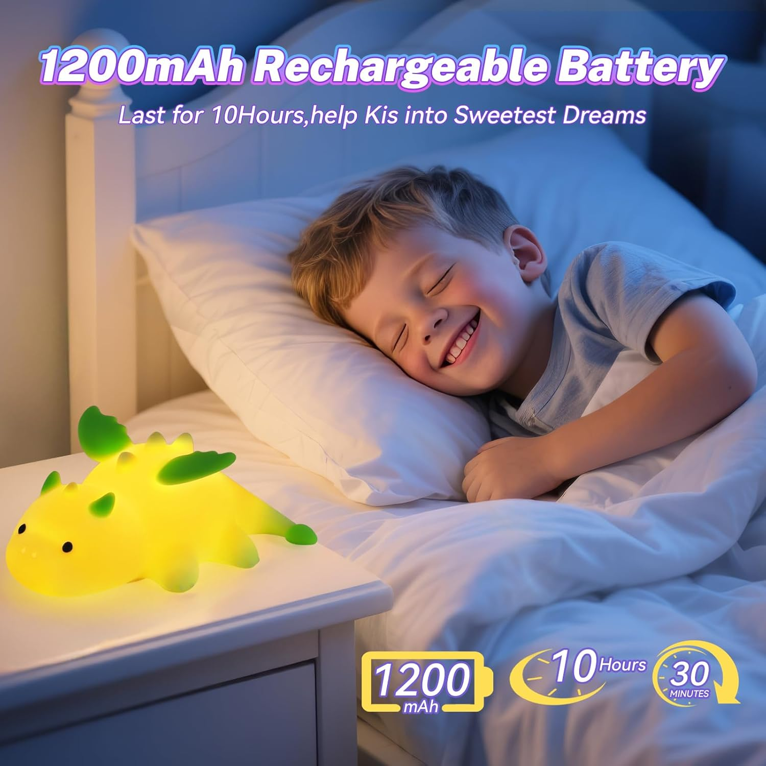 Milk Dragon Night Light Children'S Night Lamp Dimmable Silicone Baby Night Light with Magnetic Function, USB Battery Move Animals Lamp for Children'S Room Girls, Touch Lamp Bedside Table Gifts For image number 2