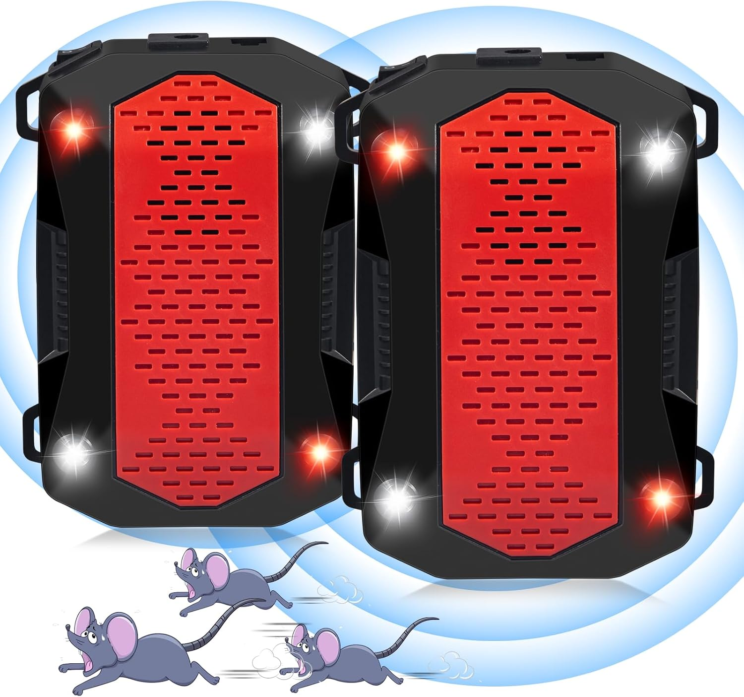 2 Pack Ultrasonic Rodent Repellent under Hood Animal Repeller Battery Powered with Red & White Strobe Lights Rat Deterrent Out of Car Engines Rodent Defense Vehicle Protection image number 2