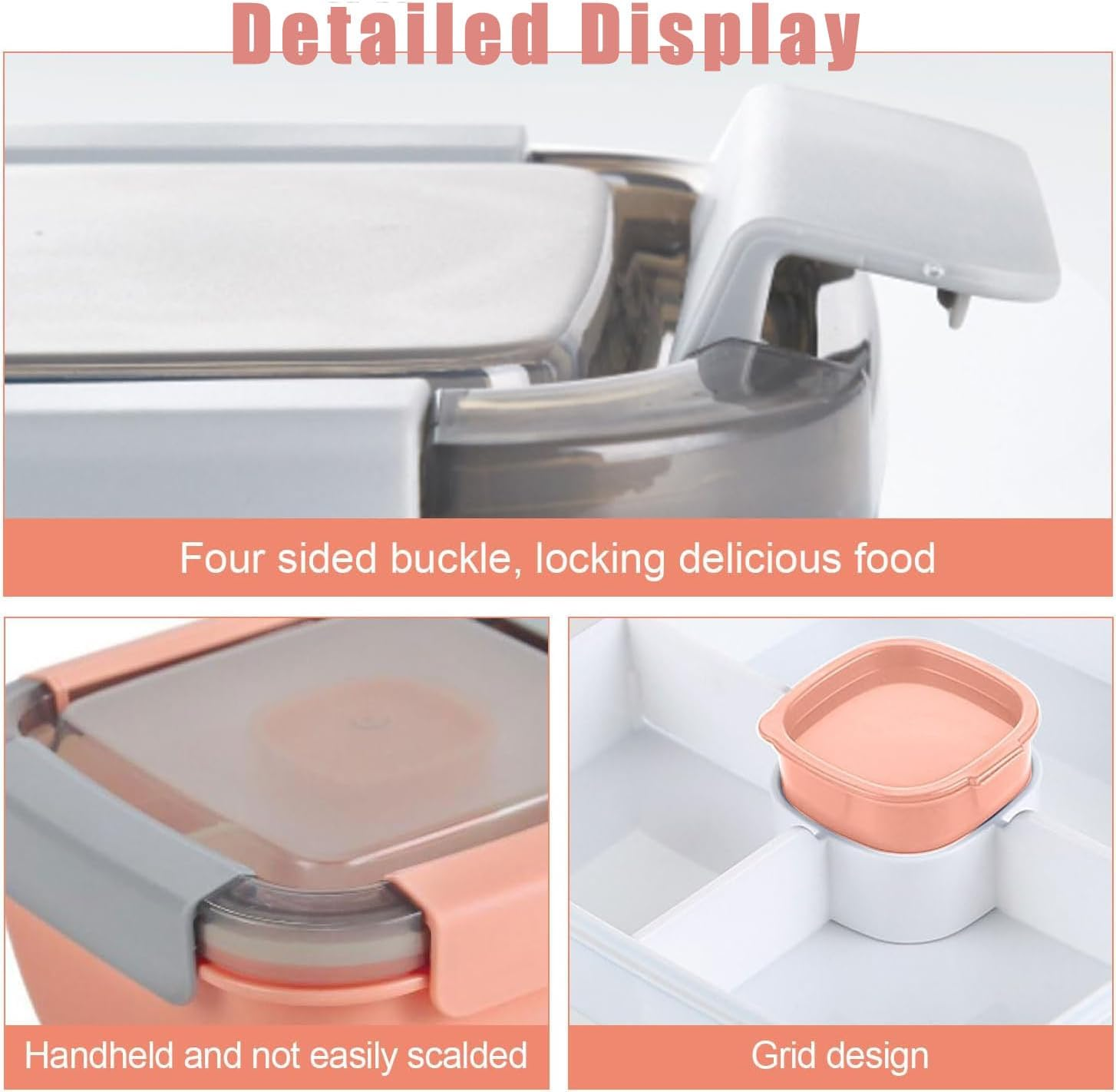 WADY Salad Bowls, Salad Lunch Container, Salad Bowls to Go for Lunch, Bento Style Food Storage with 3 Compartments for Salad, Sandwich, Snacks, Toppings & Dressing, Leak-Proof and BPA Free (Pink) image number 2