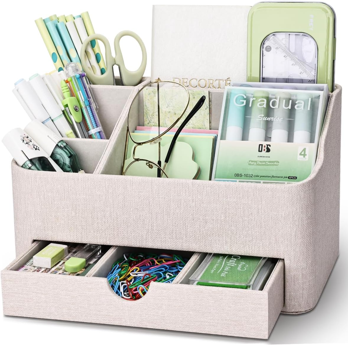 KINGFOM Desk Organizer with Drawer, Multifunction Pencil Holder for Desk, Desk Organizer and Accessories 5 Comparetments for Home Office Supplies (Black)