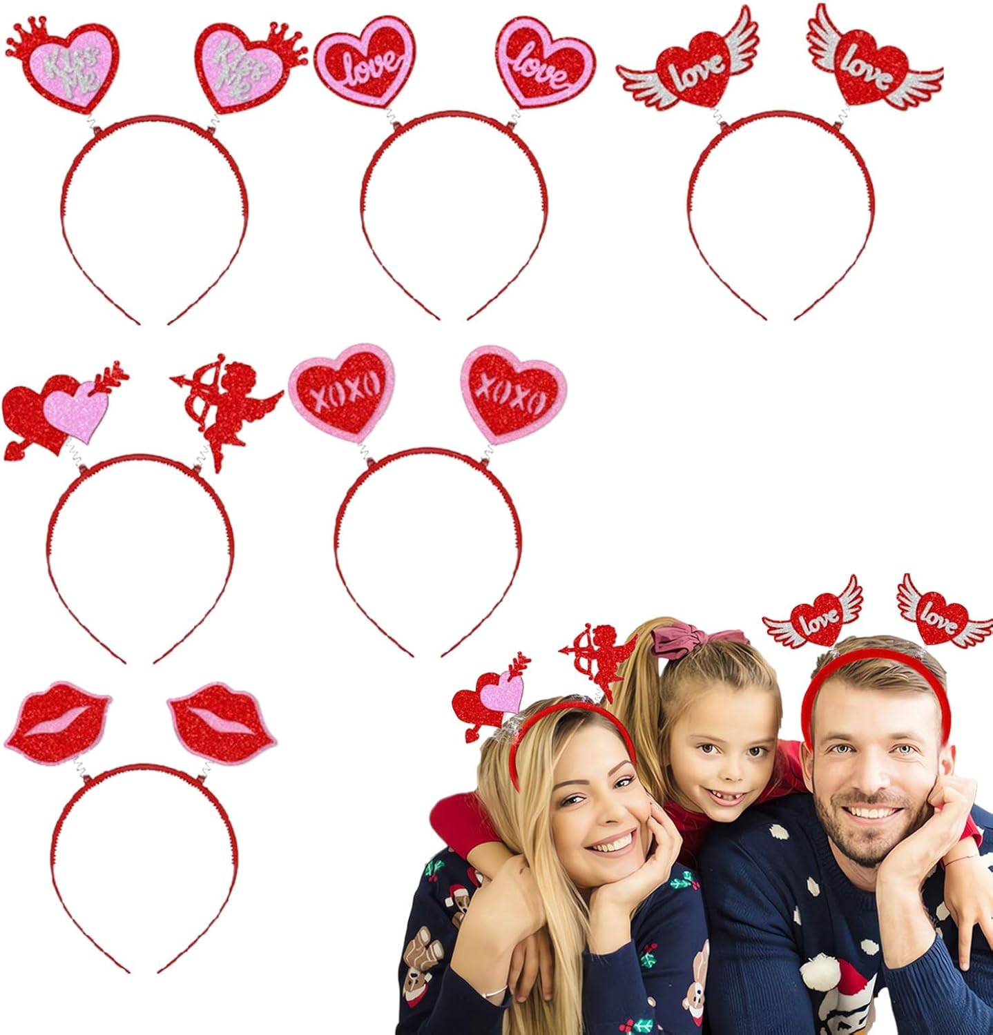 Valentines Day Headband - Valentines Hair Hoop Decor | Valentine'S Day Heart Headband, Valentines Heart Lip Shape Hair Hoop, Red Hearts Hairband for Valentine Hotplus image number 3