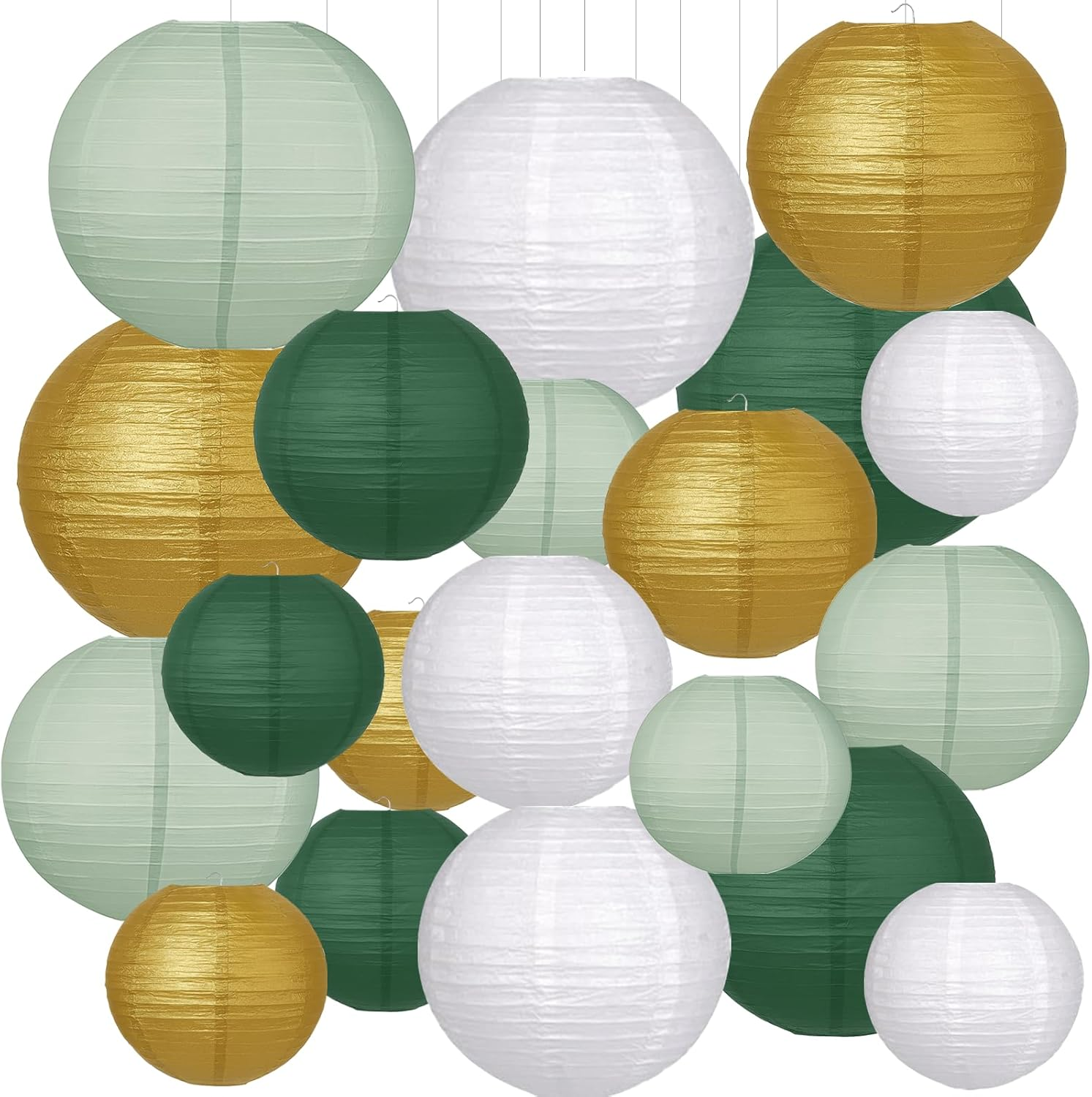 Set of 20 Paper Lanterns in Sage Green - round Paper Lanterns in 4 Sizes (15/20/25/30 Cm) - Lampshades as Decoration for Wedding, Birthday, Baby Shower & Garden Party image number 2