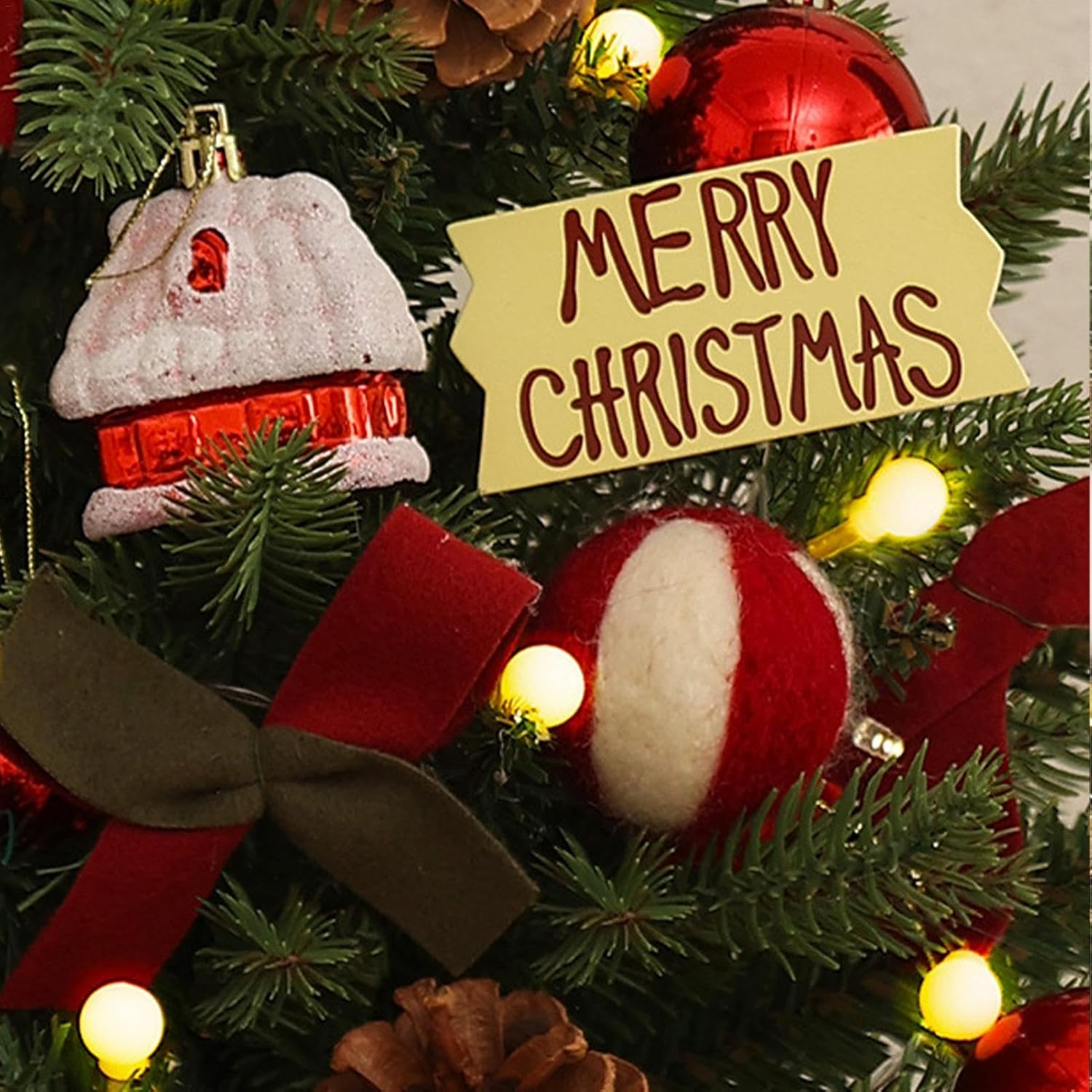 Generic Desk Christmas Tree | 18 Inch Artificial Pine Tabletop Tree with Lights, 17.72In (H) X 4.92In (W) X 12.5Cm (D), White Lights, Perfect for Home, Study, Bedroom & Living Room image number 2