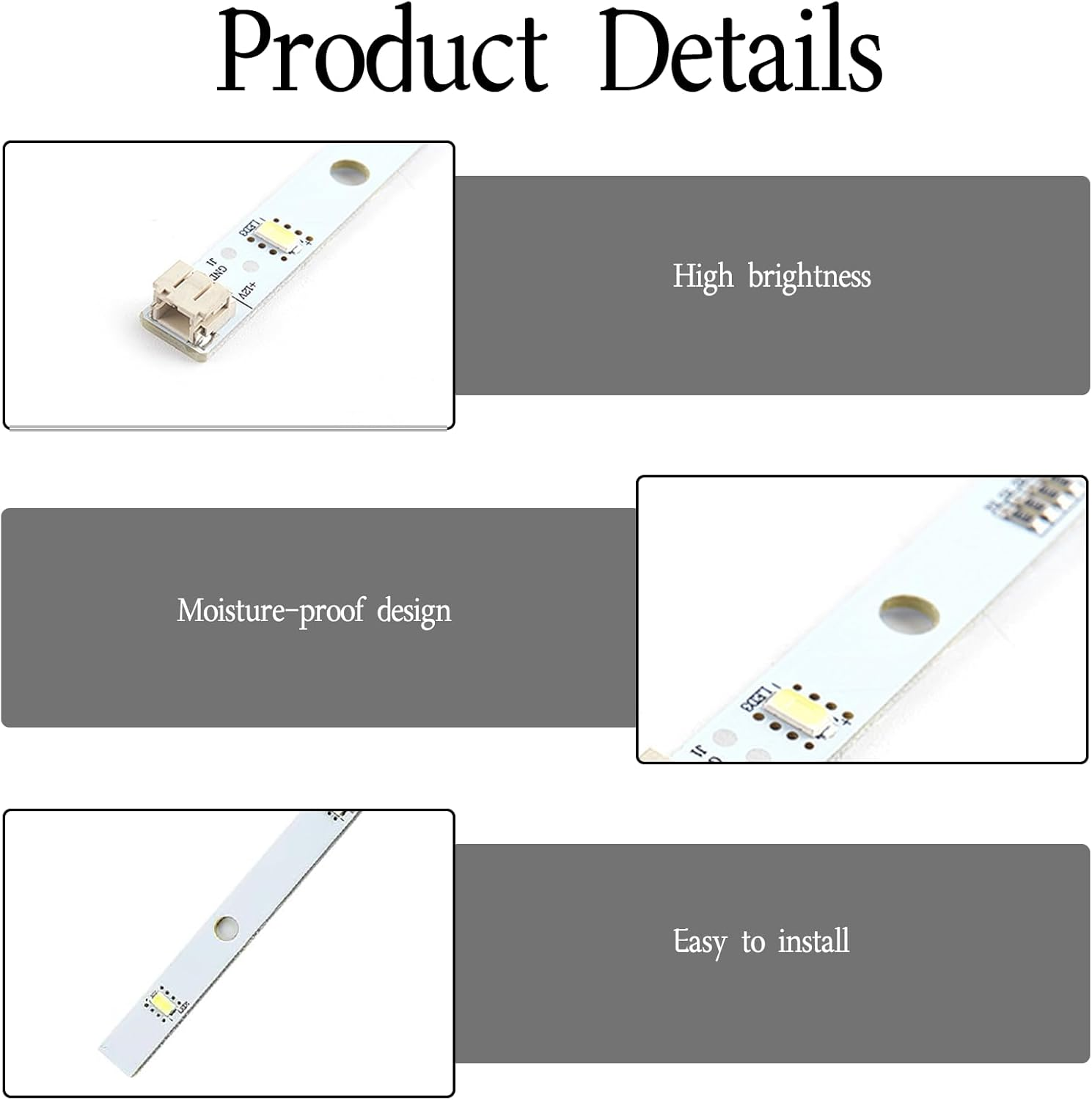 Pack of 4 LED Light Strips, Light Strips for Refrigerator, Replacement Fridge Lamp Compatible with Rongsheng/Hisense Refrigerator, Compatible with Model E349766 MDDZ-162A 1629348, DC12V 2W Fridge image number 4