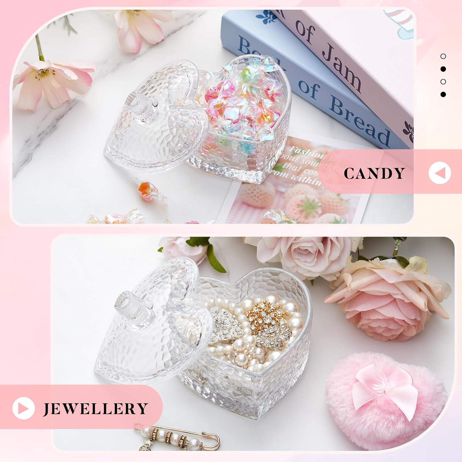 Tioncy 3 Pcs Large Body Powder Puff and Container Valentine'S Day Gift Powder Container with Puff Crystal Case Soft Washable Reusable Velour Face Body Glitter Wet Dry Makeup(Hammered Heart,Clear) image number 6