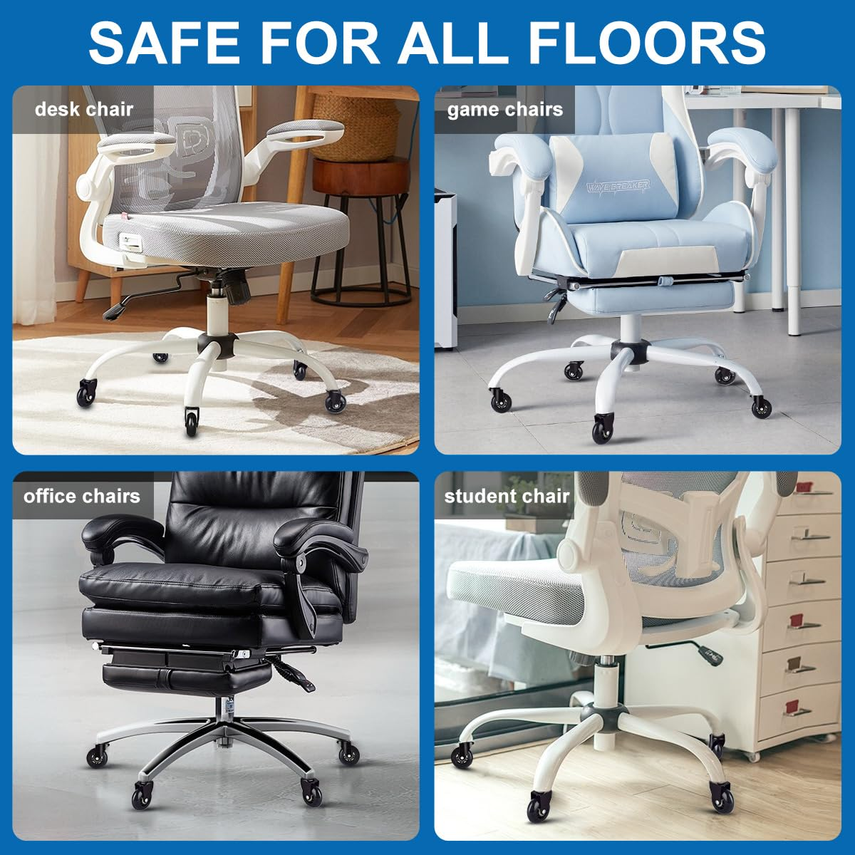 Office Chair Wheels, 3 Inch Heavy Duty Casters for All Floors, Universal 11X22Mm Stem, Set of 5, Black image number 1