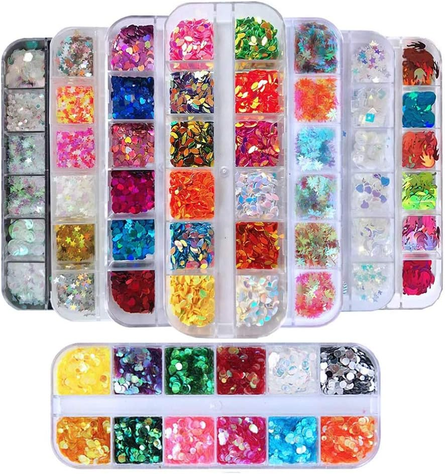 8 Boxes Holographic Nail Glitter Sequins round Leaf Star Heart Nail Art Glitter Flake for Nails Decorations image number 4