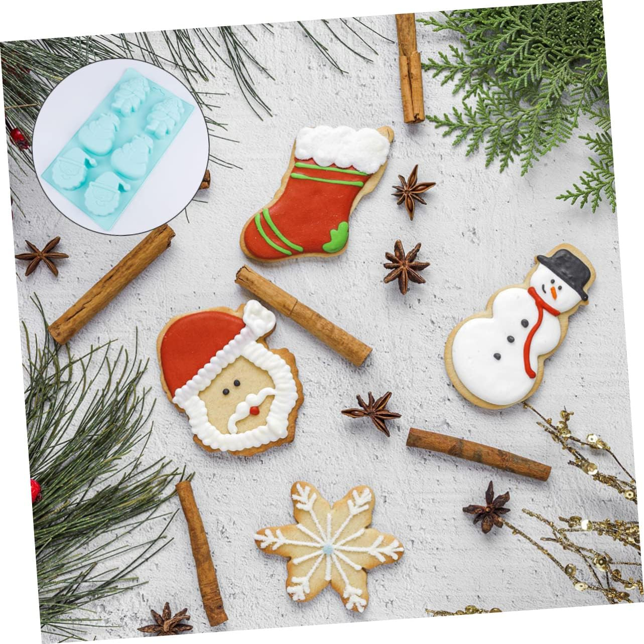 Amosfun 6Grids Christmas Cake Mold Silicone DIY Baking Mold for Christmas Biscuits and Cakes for Treats and Holiday Baking Snowman and Old Man Designs image number 4