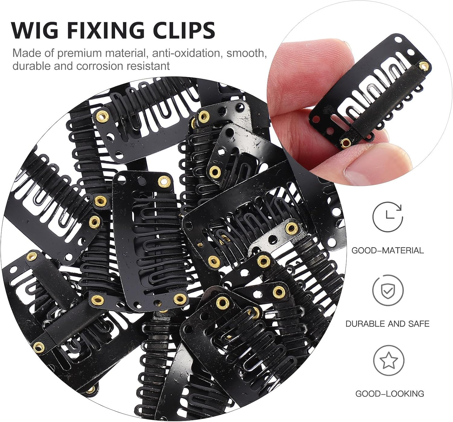 PRETYZOOM 60Pcs Black 3.2Cm Hair Extensions Clip Pin Wig Making Clip Kit for Beret Hat Fixing Sturdy for Hair Styling and Extension Attachment image number 3