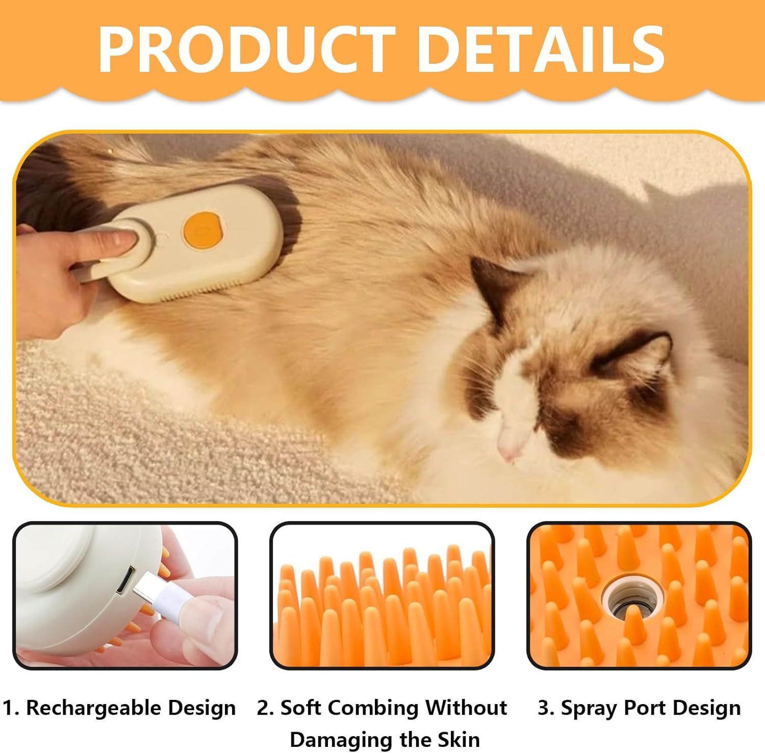 3-In-1 Cat Brush with Steam, Steamy Cat Brush, Cat Steamy Brush, Cat Hair Brush with Water, Multifunctional Pet Spray Massage Comb, Steam Brush for Cats and Dogs, Anti-Static and Knot Resistant