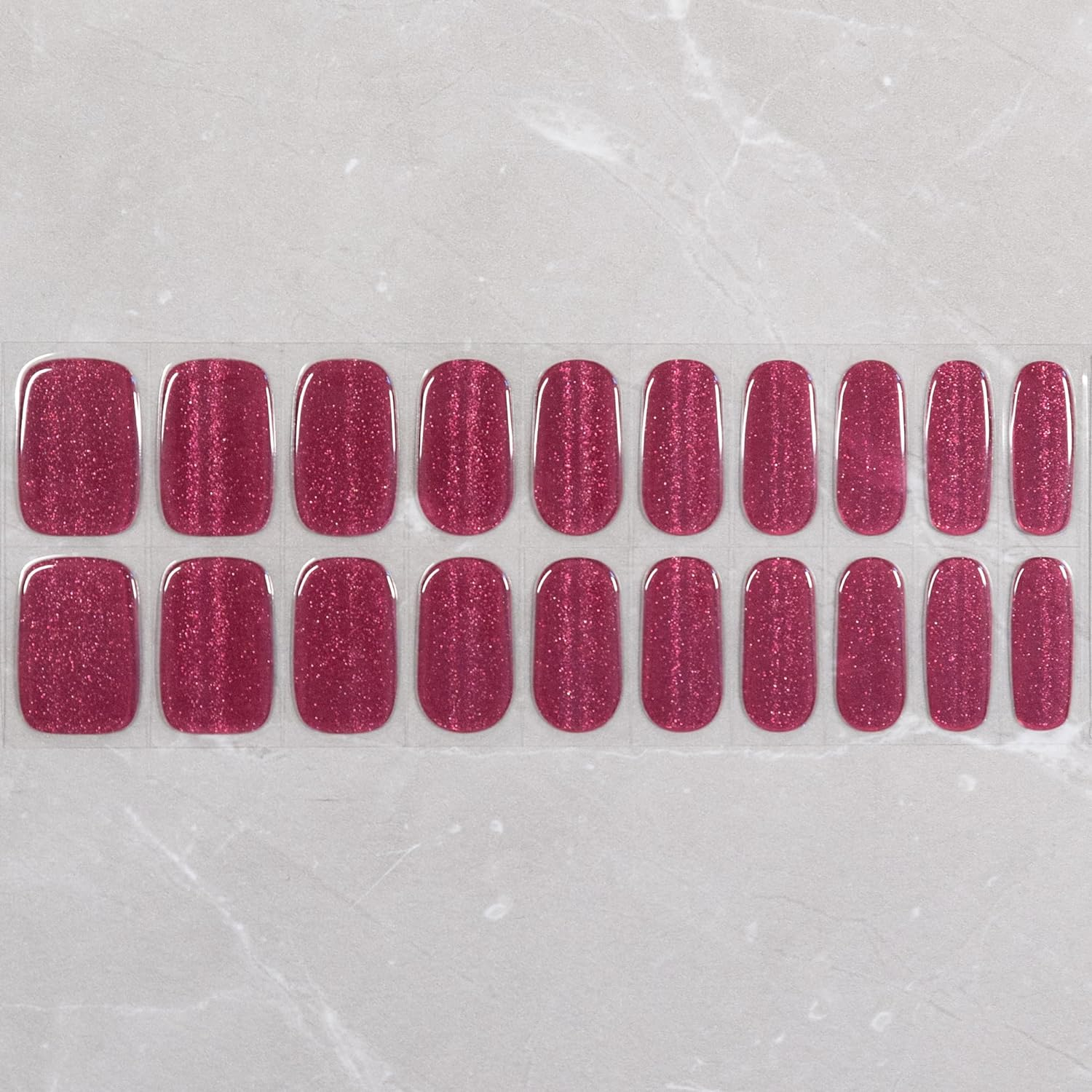 Wilana Gel Nail Stickers - Long-Lasting Semi-Cured Gel Nail Strips - Dark Pink Velvet Magnetic Glitter (Berry Luxe)