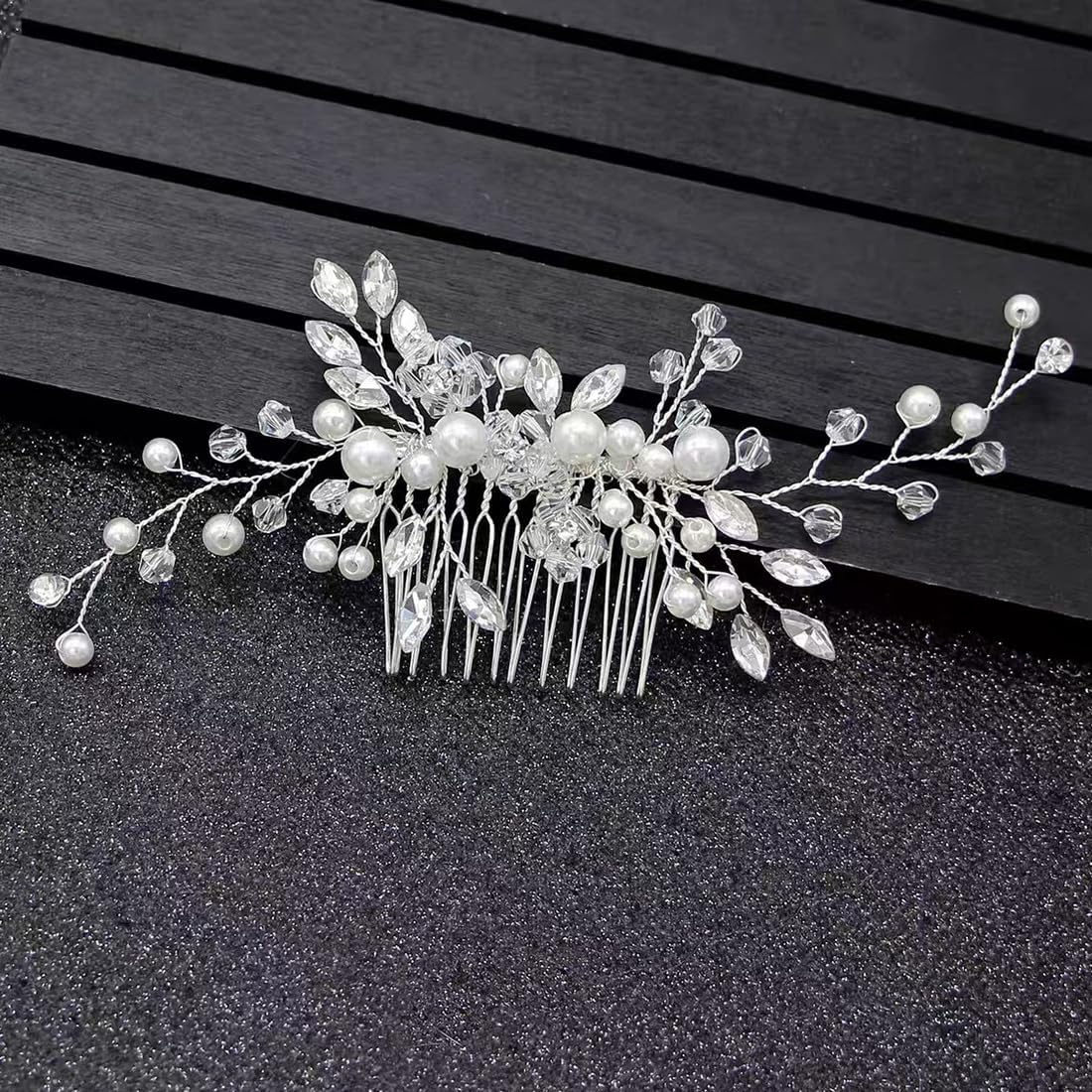Flower Wedding Hair Comb Silver Pearl Headpiece Bridal Hair Accessories for Women and Girls image number 4