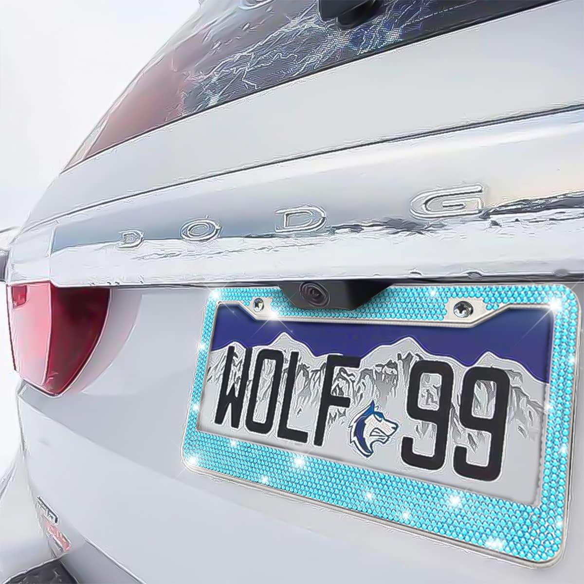 Bling Car License Plate Frame, Sparkly Rhinestone Stainless Steel License Plate Cover/Holder, Universal for Most Cars, Suvs, Vehicles with Screw Set, Auto Accessories for Women (Light Blue) - Ab Color image number 3