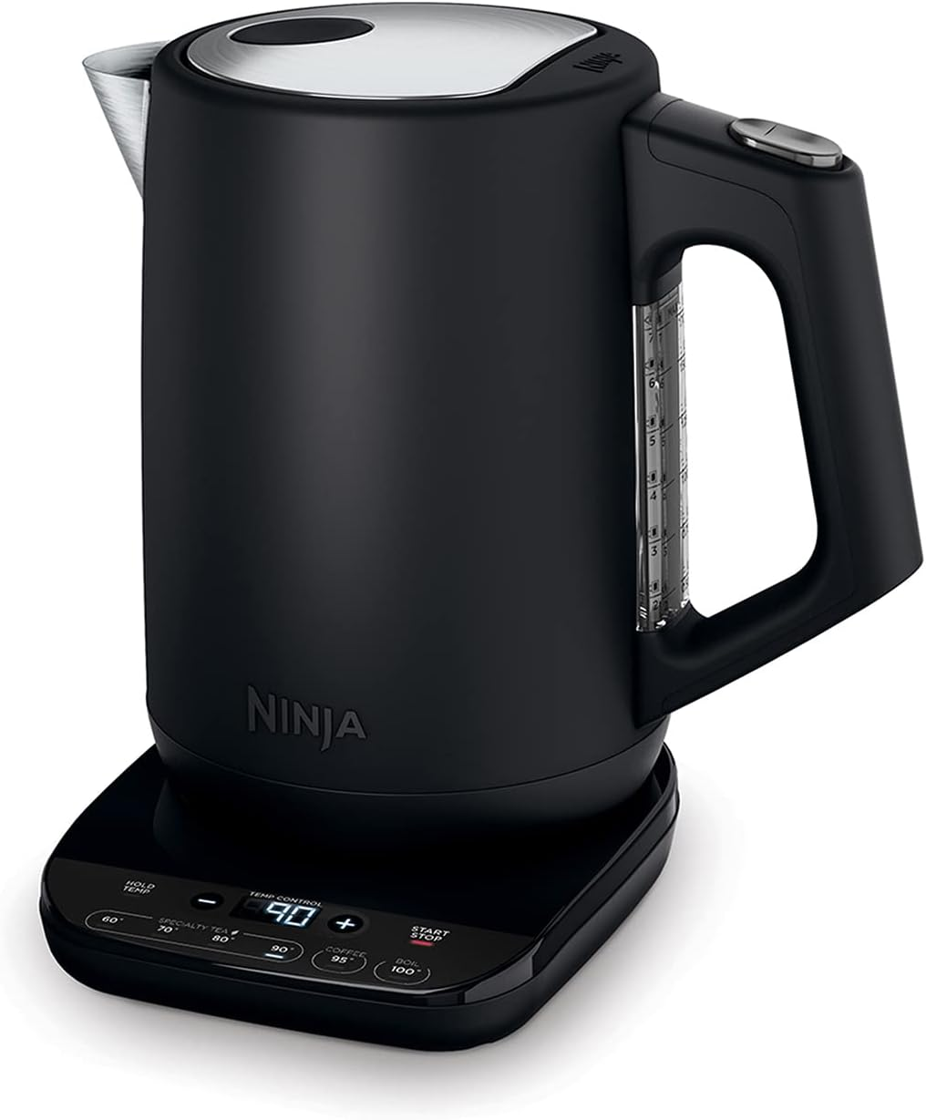 Ninja Perfect Temperature Kettle, 1.7 L, LED Display, Kettle with Pressure Boil Function and Various Temperature Settings, Matte Black KT200EU
