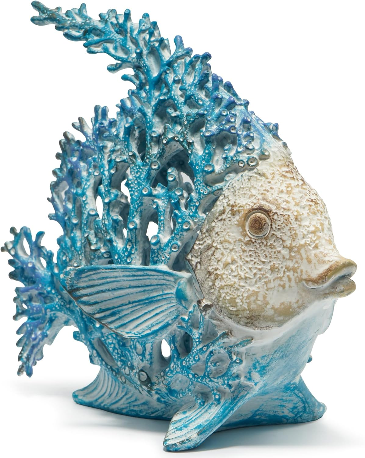 Hodao Sea Coral Fish Figurines Decoration Summer Beach Coastal Decor Coral Reef Angelfish Home Office Desk Decor Statues for Tabletop Shelf Bathroom Decoration Ornament Gifts for Mom (Blue) - Blue image number 6
