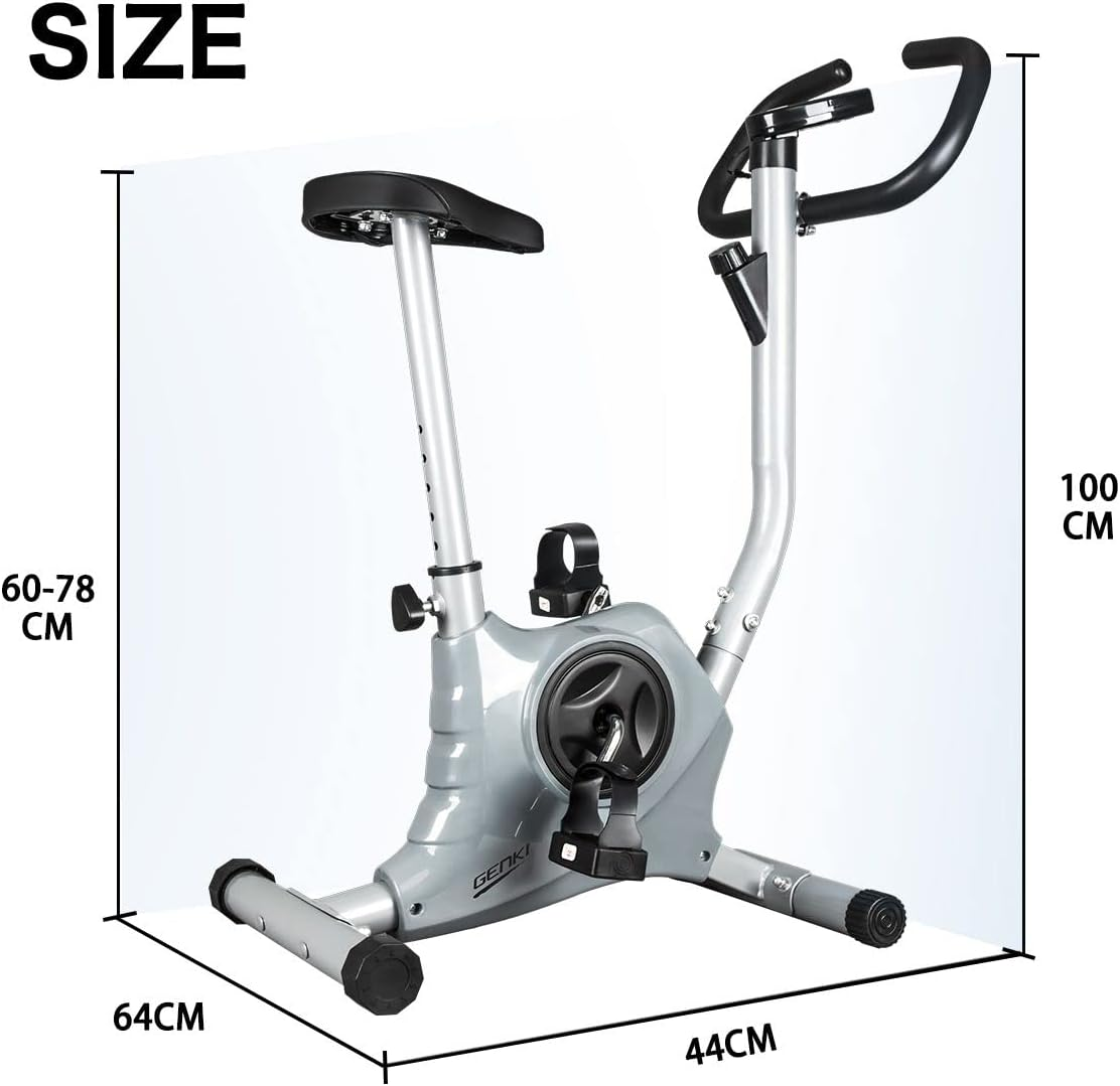 Genki Upright Exercise Bike Machine Home Gym Fitness Cardio Equipment Spin Bike Grey with LCD Display, Adjustable Seat & Resistance, 100Kg Max Weight Capacity image number 1
