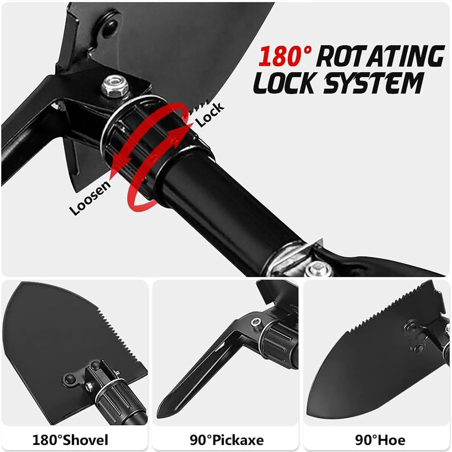 SYGELER Mini Folding Shovel - High Carbon Steel, 3-In-1 Portable Tactical Shovel for Camping, Hiking, Car Emergency - Lightweight Survival Gear with Pouch image number 2