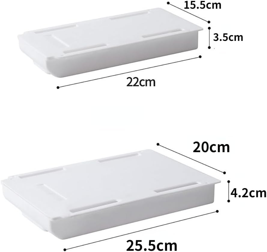 Frafuo 2 Pcs Adhesive Pull Out Drawers for Cabinets-Under Desk Drawer Organiser Tray-Plastic Hidden Drawer Storage-Slide Out under Desk Drawer-Adhesive Hidden Desktop Organizer (White,L+M) image number 4