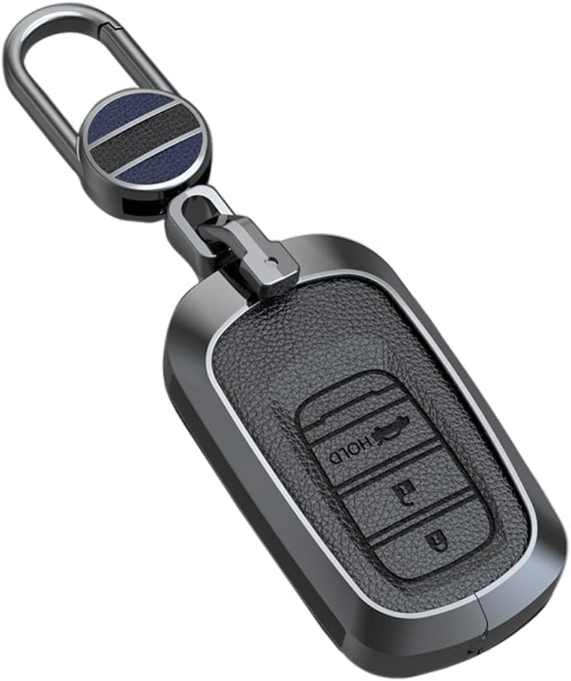 Ontto 3 Buttons Leather Key Fob Cover Fit for Honda Accord Civic HR-V CR-V Pilot Sport SI EX EX-L Touring 2022 2023 Keychain Accessories Zinc Alloy Smart Key Case Shell Holder Bag Keyring Black B - A-Brown image number 3