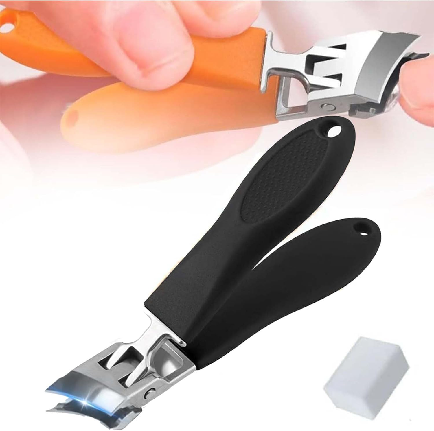 Wide Jaw Opening Anti-Splash Slanted Nail Clipper,Curved Toenail Clippers Men,Slanted Edge Nail Clippers for Women,Slanted Curved Nail Clippers for All Thick Nails (Orange)