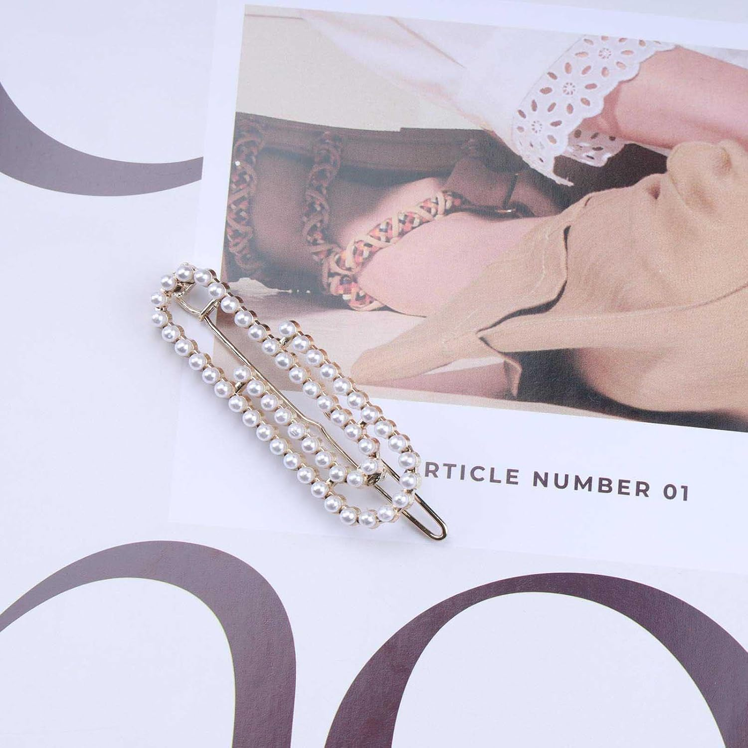 Andelaisi Boho Pearl Hair Clip Barrette Gold Pearl Hairpin Clips Vintage Paper Clip Hair Barrette Clip Tiny Pearl Head Clip Accessories for Women and Girls Headdress image number 5