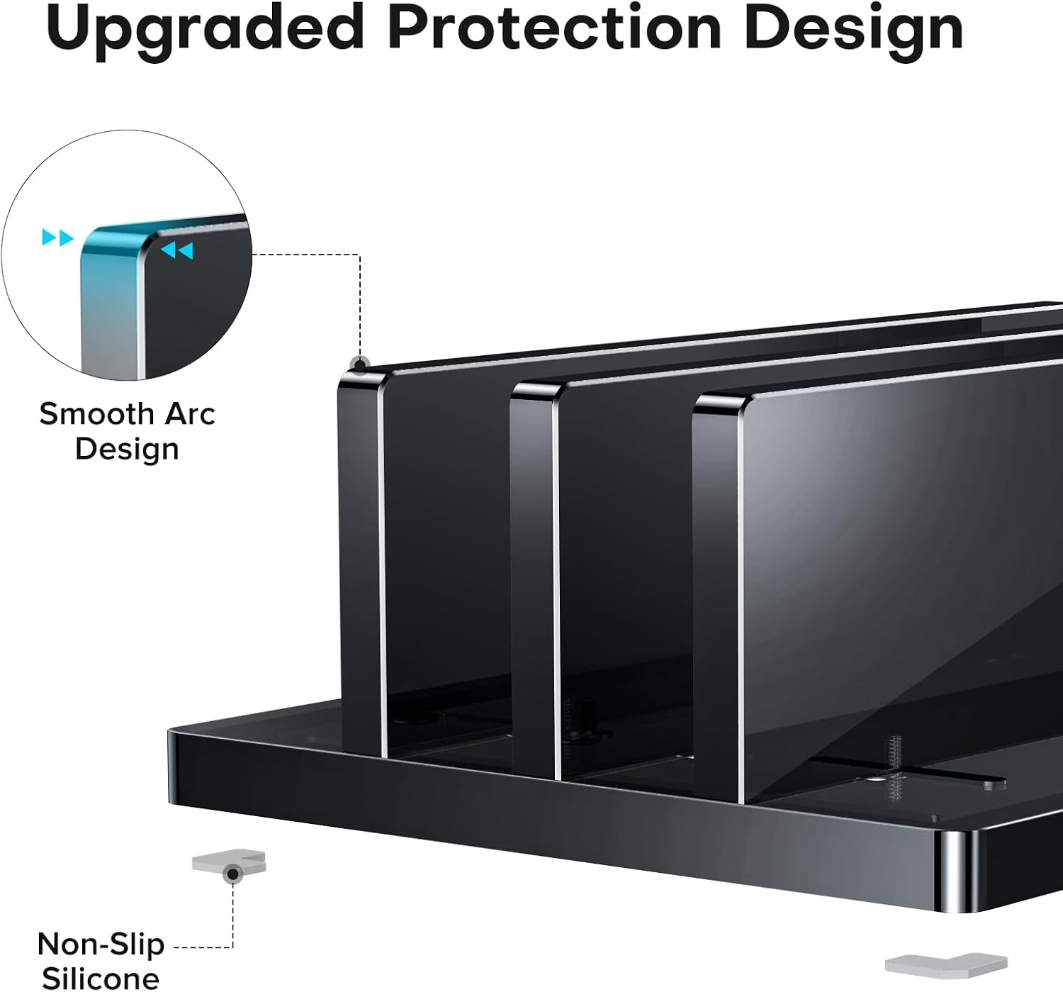 OMOTON Vertical Laptop Stand for Desk, Acrylic Dual Laptop Holder Desktop Clear Adjustable Dock for Macbook Pro Air, HP, All Gaming Laptops up to 17&rdquo;, Black image number 6