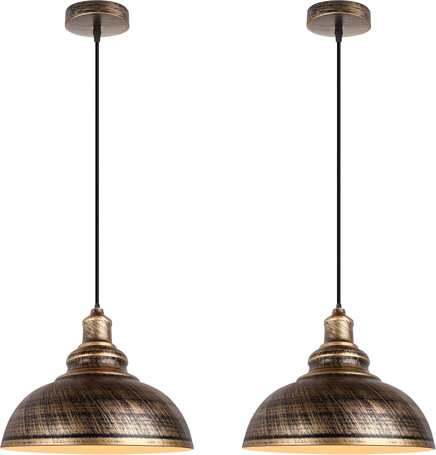 Idegu Pack of 2 Pendant Light Industrial Vintage Pendant Lamp E27 Retro Lamp Metal Pendant Lamp for Kitchen Dining Room Living Room Restaurant Diameter 29 Cm (Bronze)