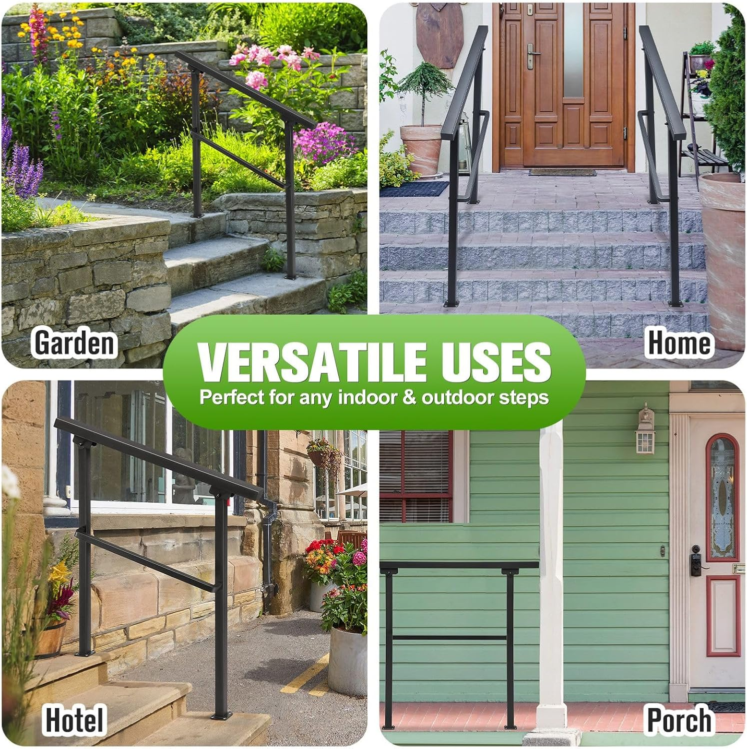 Stair Handrail Railings 3 to 4 Steps Adjustable Safety Metal Guard Hand Rails Kit for Outdoor Staircases Decks Porches Black image number 2