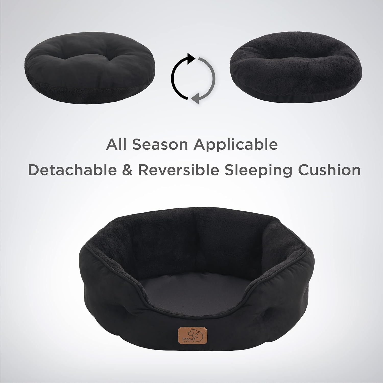 Bedsure Small Dog Bed Washable - Large Cat Beds for Indoor Cats and Puppy, round Dog Bed Sofa for Medium Dogs with Slip-Resistant Bottom, Black, 63X53X20Cm image number 1