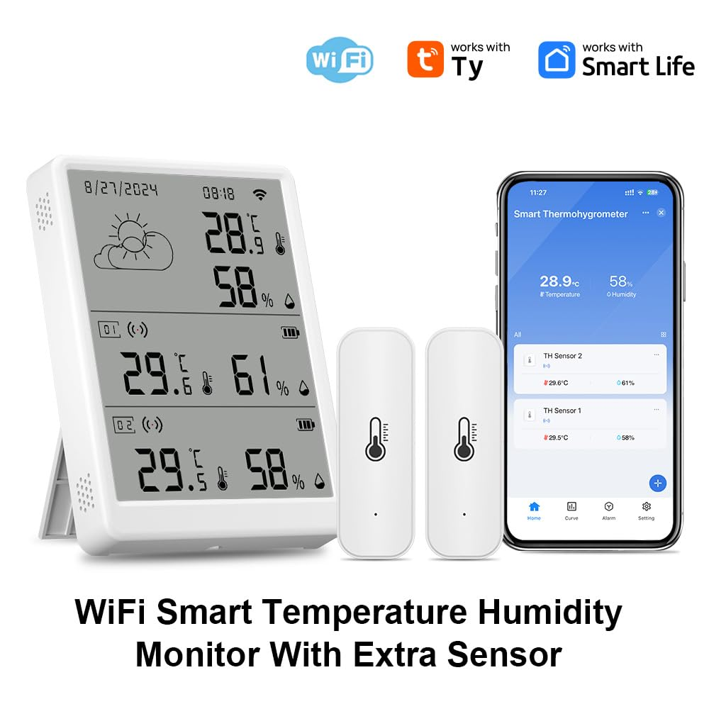 Wifi Smart Temperature and Humidity Monitor, Real-Time Sensor with APP Control, Home, Greenhouse and Garage for House image number 1