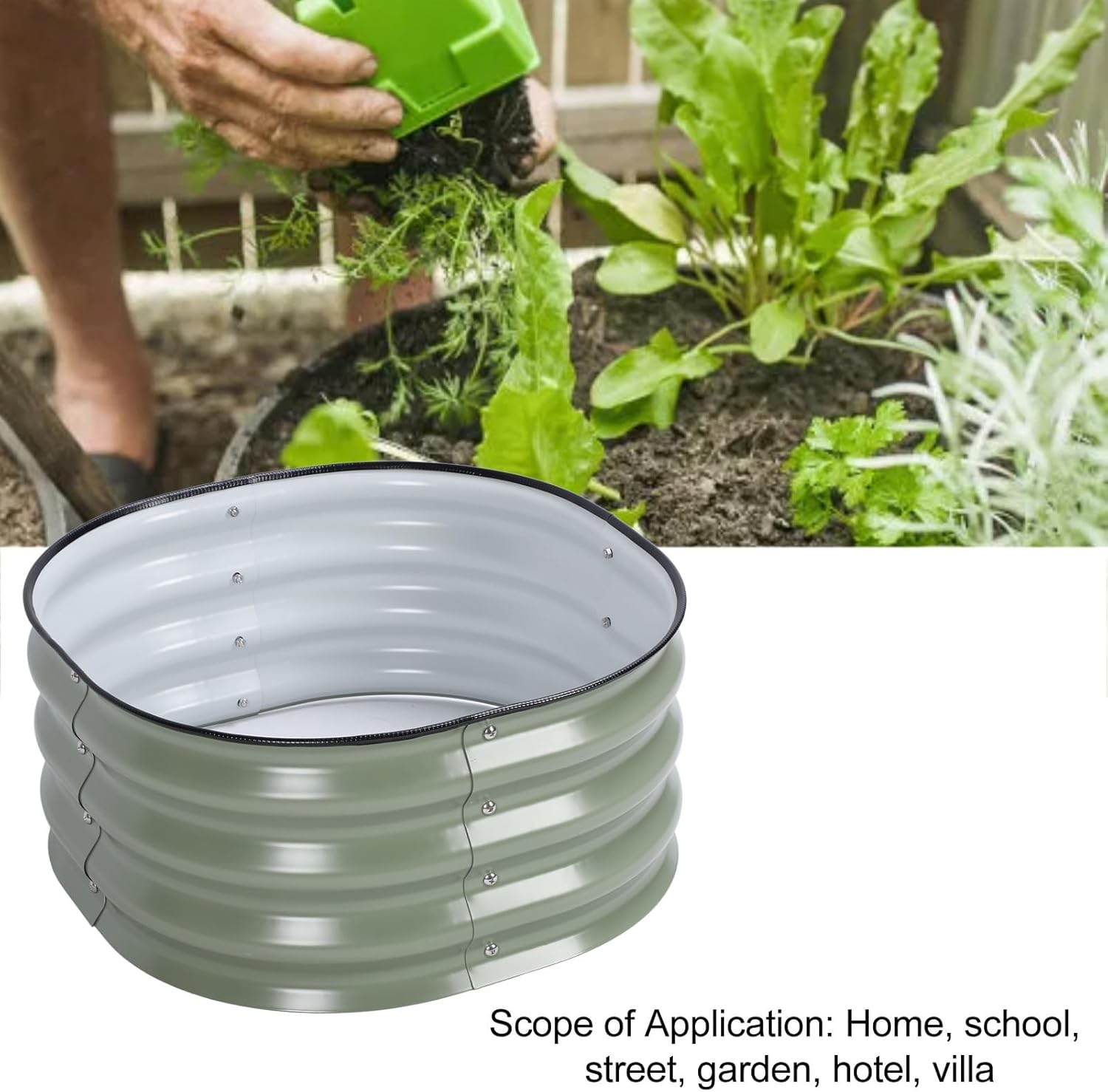 11' Tall Raised Garden Beds Outdoor for Gardening, round Raised Garden Bed Kit, Metal Raised Bed Planter Box for Vegetable, Flower, Fruits, 2.0 &times; 2.0 &times; 0.9 Ft, Open Bottom (Light image number 2