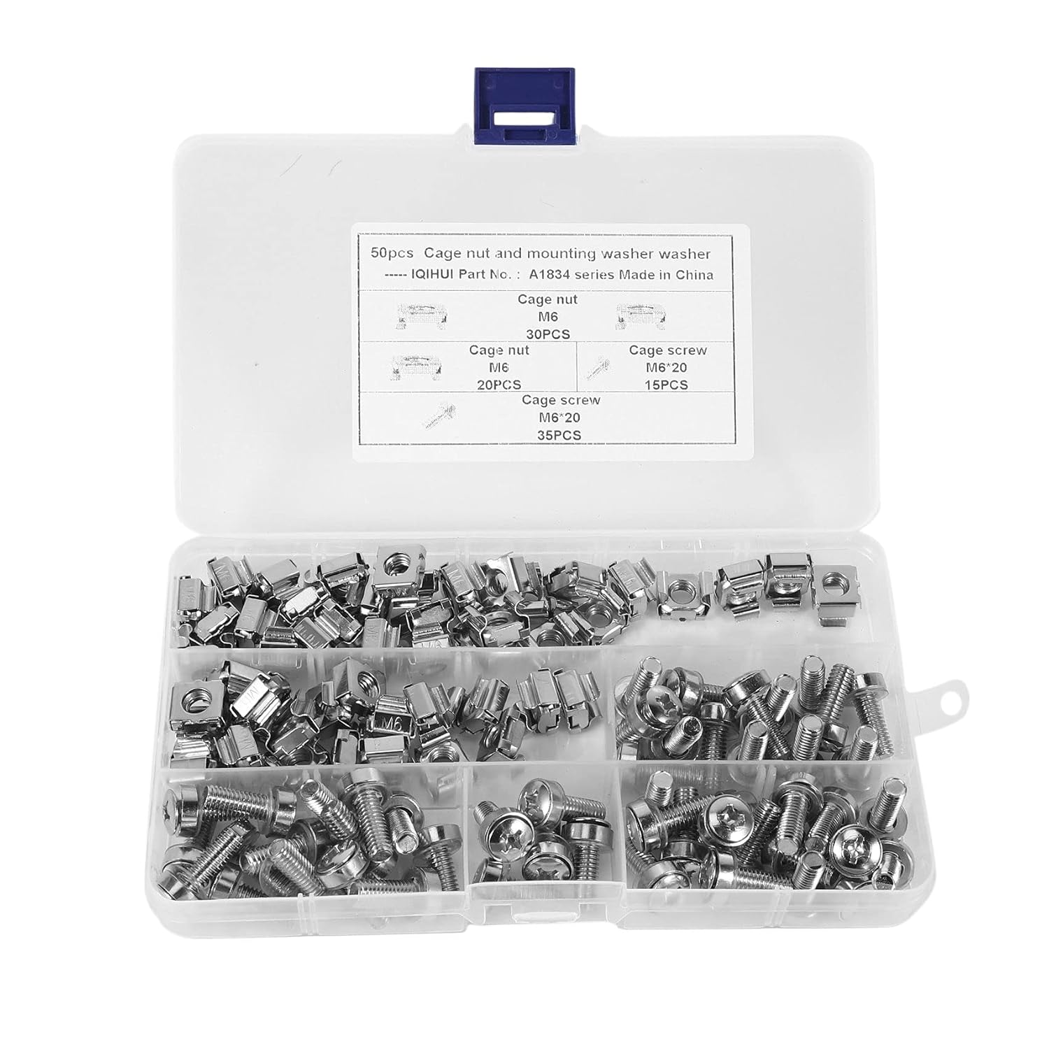 CXHM 50 Sets M6 Square Hole Hardware Cage Nuts&Mounting Screws for Server Rack and Cabinet(M6 X 20Mm)(Screw+Washer+Cage Nut) image number 4
