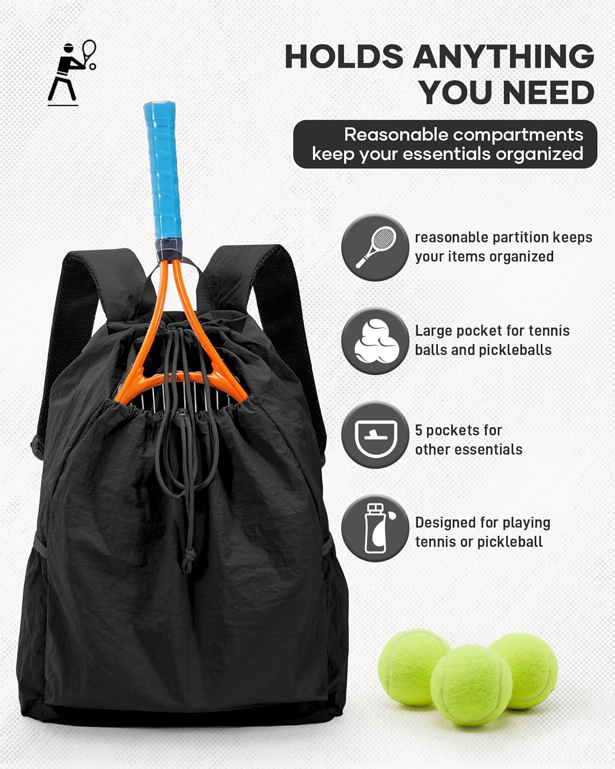 Pakembl Tennis Racket Bag Women Lightweight Tennis Sports Backpack Men Pickleball Badminton Squash Racket Bag - A02-Lotus Pink image number 5