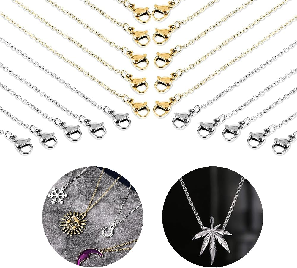 20 Pcs Bulk Necklace Chain Set(18Inch, 1.5Mm),Jewelry Making Supplies,Gold and Silver Plated DIY Electroplated Link Chains for Adults image number 3