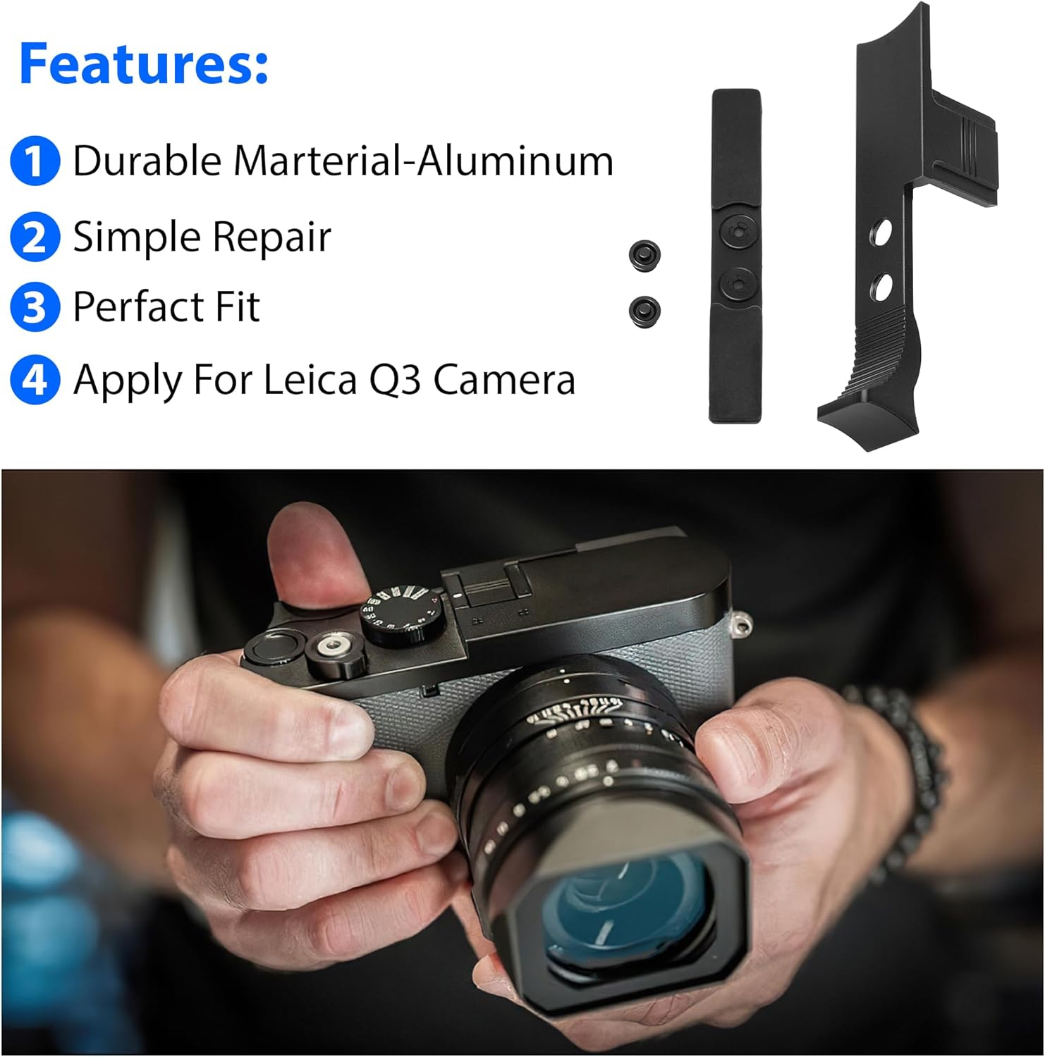 For Leica Q3,Q3 43 Thumb Grip Camera Thumb Support Grip Aluminum Handgrip Black image number 1