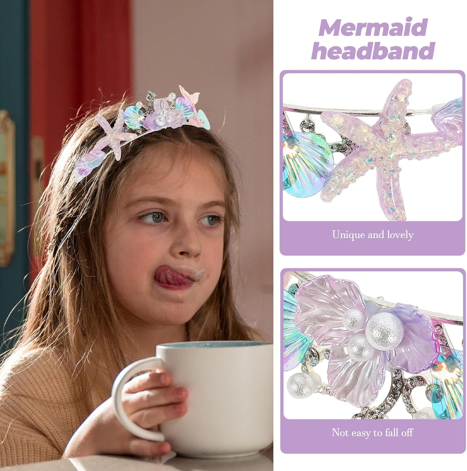 Beaupretty Mermaid Hair Accessories Mermaid Crown Rhinestone Hair Accessories Mermaid Hair Band Mermaid Hair Bands Shell Hair Band Cosplay Headpiece Cosplay Hair Accessories image number 3