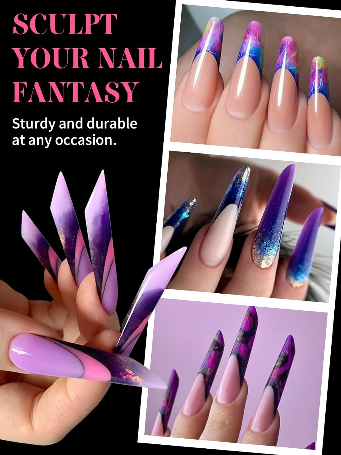 EBANKU 150PCS Blue Dual Nail Forms System Coffin Nail Mold Tips Acrylic Stiletto Nail Extension Tools for Nail Art Salon Nails Design, 15 Sizes image number 6