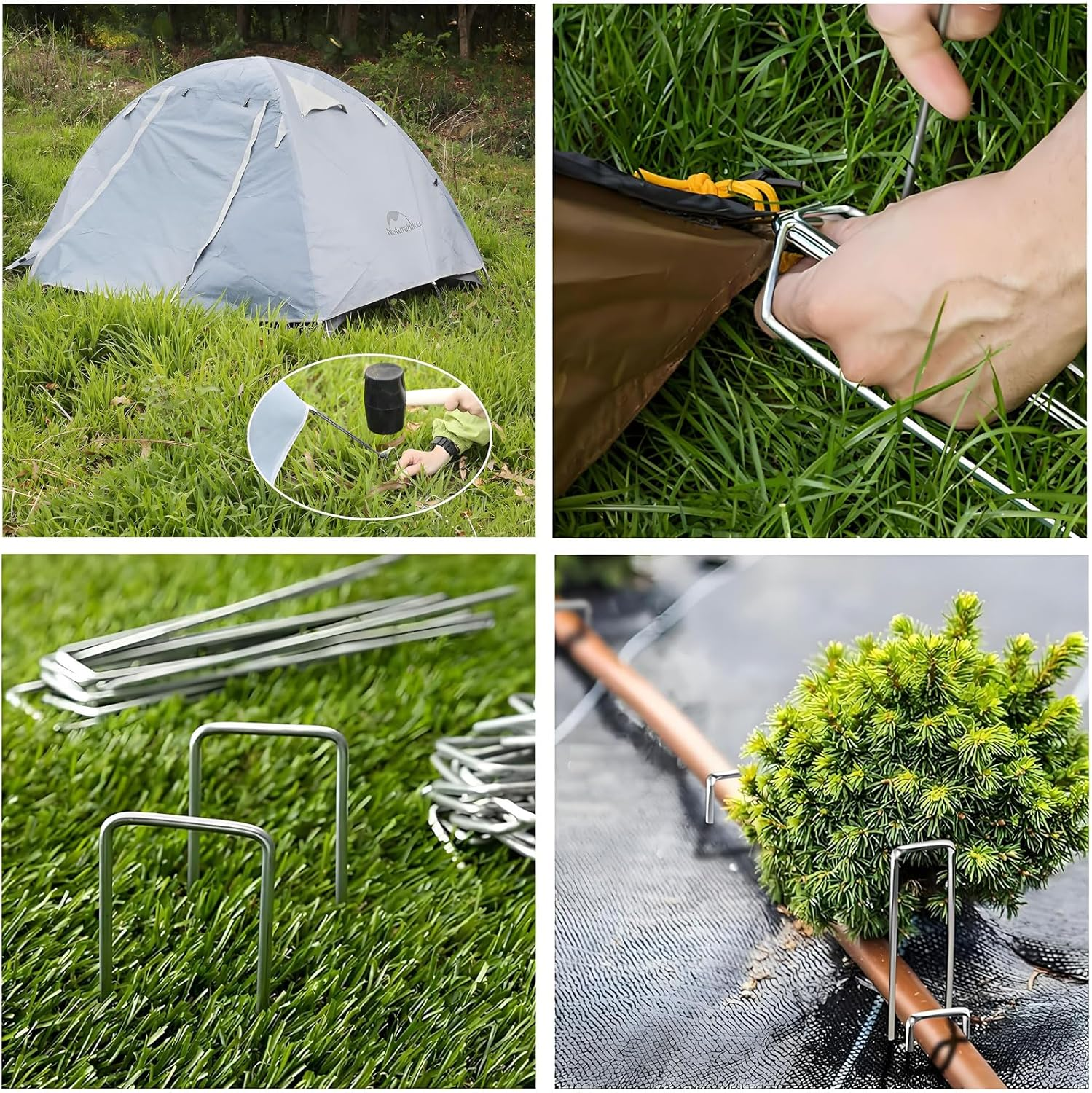 MYTOAU 100 PCS Landscape Staples Garden Stakes,U Shaped Galvanized Pins 4 Inch Heavy Duty Galvanized Garden Staple Tent Pegs for Fences,Lawns,Weed Barriers,Landscape Fabrics,Netting, Irrigation Hose image number 1