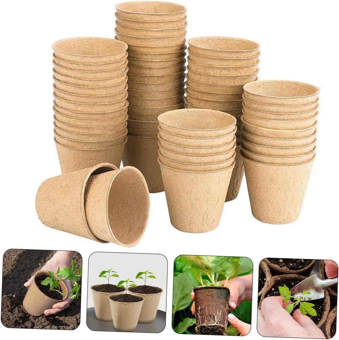 Parliky 1 Set Seedling Paper Cup Mini Pots for Plants Biodegradable Pulp Germination Cups Gardening Supply Nursery Plant Pots 8Cm 50Pcs