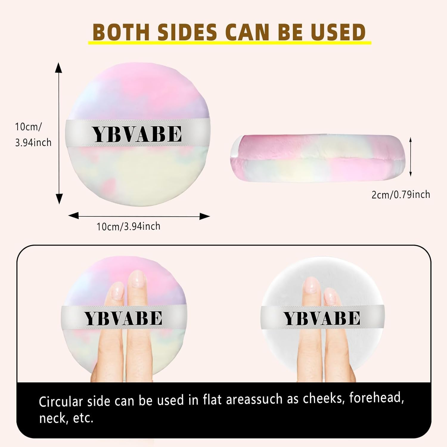 YBVABE Large Powder Puff - Ultra Thick Big 10Cm/4Inches - 3Pcs Washable Velour Body round Fluffy Baby Cosmetic Puff Makeup Sponge for Loose Powder image number 6