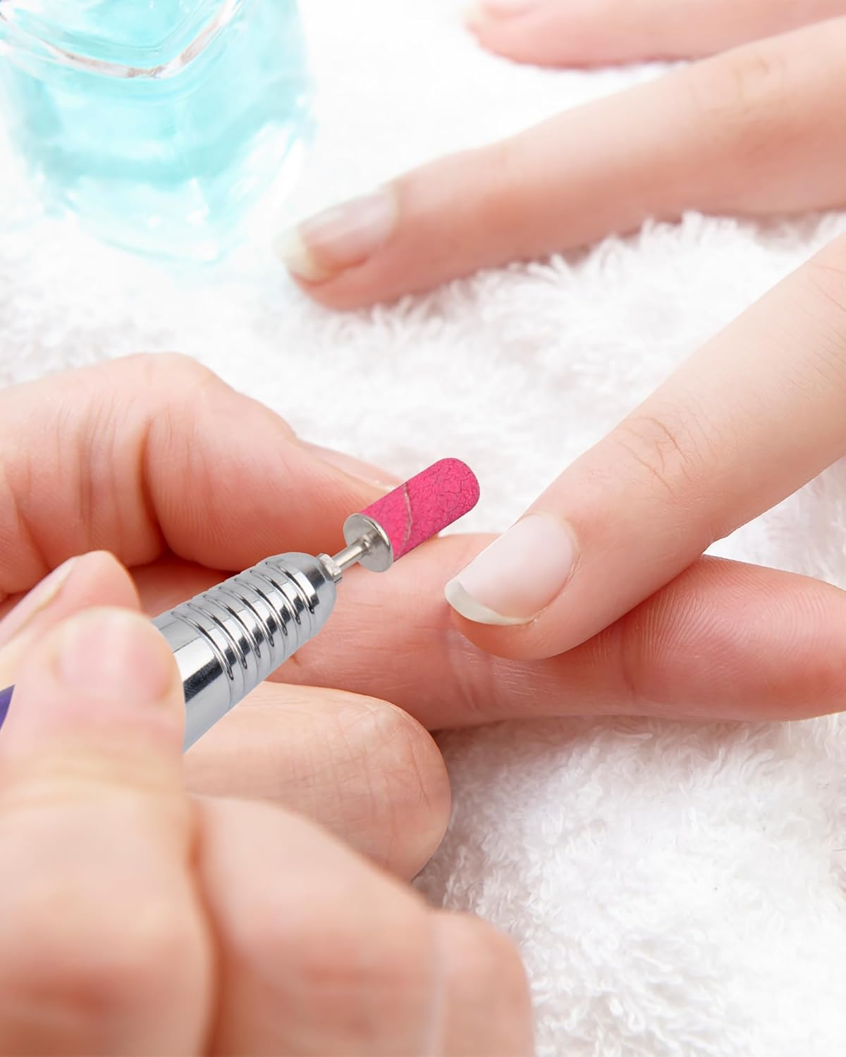 Small Sanding Bands Nail Drill Bits 180 Fine Grit Nail File 100 Pcs Small Sanding Bands for Nail Drill with 3.2Mm Mandrel Bit for Manicures and Pedicure(Pink) image number 1