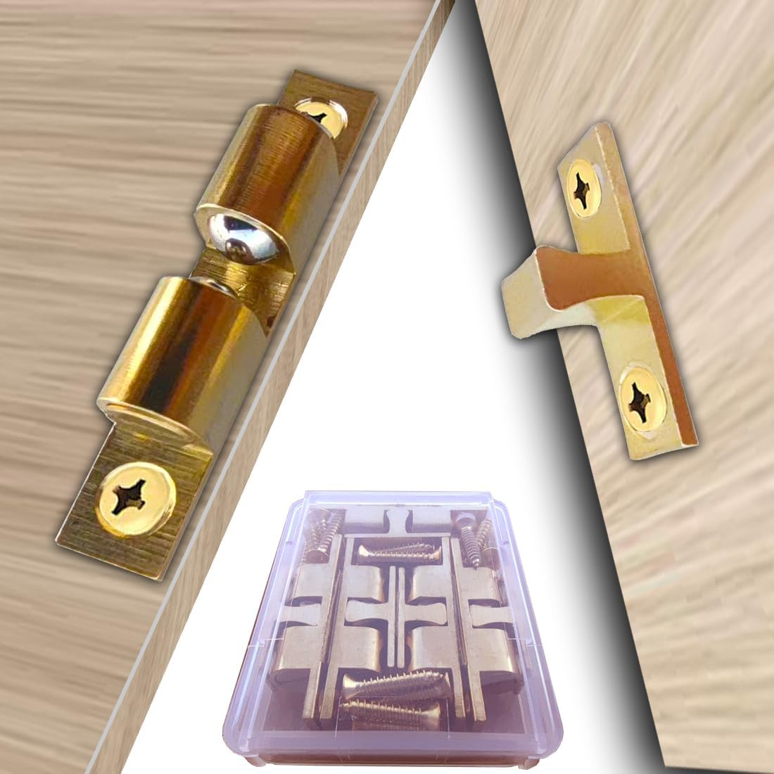 Waketek Cabinet Brass Clasp Buckles with Screws, These Door Catchs'Re Double Ball Tension Roller Latch for Various Cabinet Doors (Solid Copper, Adjustable and Durable) (Brass Catch A(40MM)) image number 5