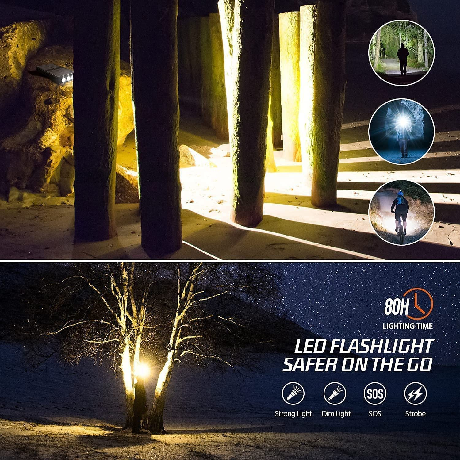 2025 Upgraded Solar Power Bank, 26800Mah with 4X Foldable Solar Panels Built-In 2 Output & 1 Input Cables PD 20W QC3.0 18W Fast Charging and Qi 10W Wireless Charging 6W Solar Charging Portable Charger image number 5